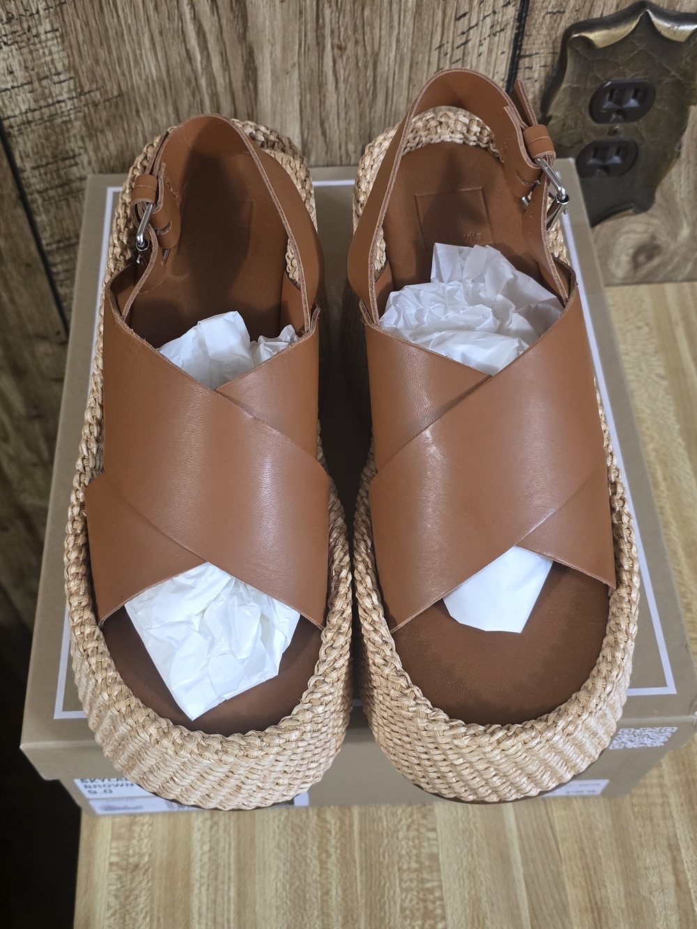 Dolce Vita Skylar Brown Leather Espadrille Platform Wedge Sandals Size 9  NWOT